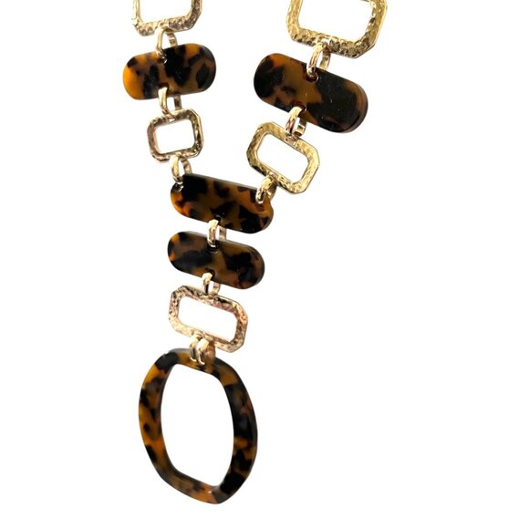 Chicos Tortoise Shell & Hammered Goldtone Adjustable Statement Necklace … - Picture 9 of 12